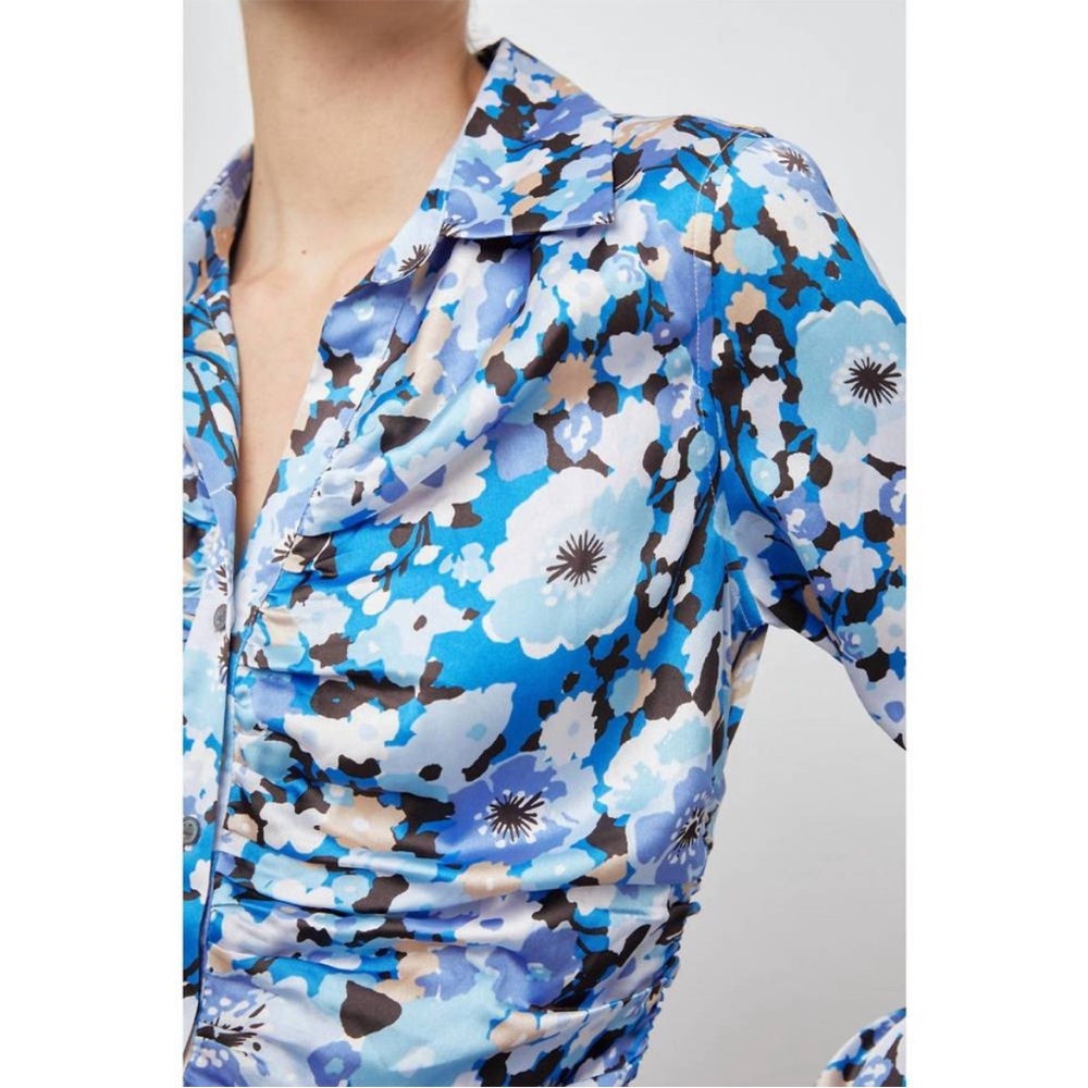 NWT Rails Lisa Ruched Long Sleeve Floral Button Down Blouse Zinnia XS - Picture 2 of 12